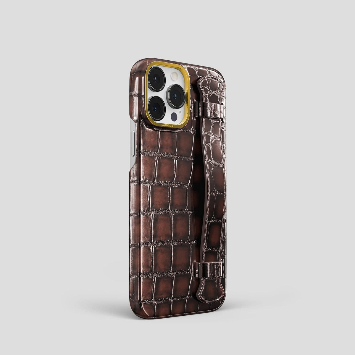 Havana-Brown iPhone 13 Pro Strap Case with Gold Metal -2 | Havana-Brown-Gold
