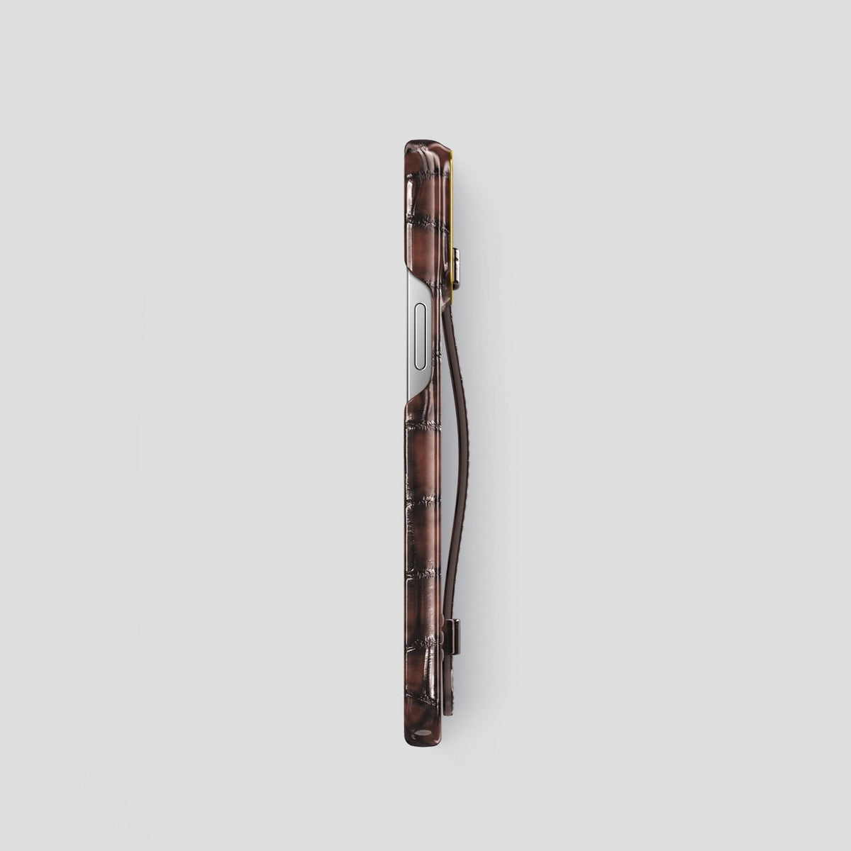 Havana-Brown iPhone 13 Pro Strap Case with Gold Metal -3 | Havana-Brown-Gold