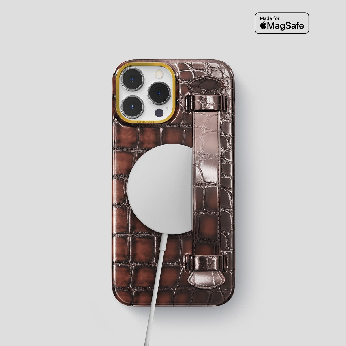 Havana-Brown iPhone 13 Pro Strap Case with Gold Metal -5 | Havana-Brown-Gold