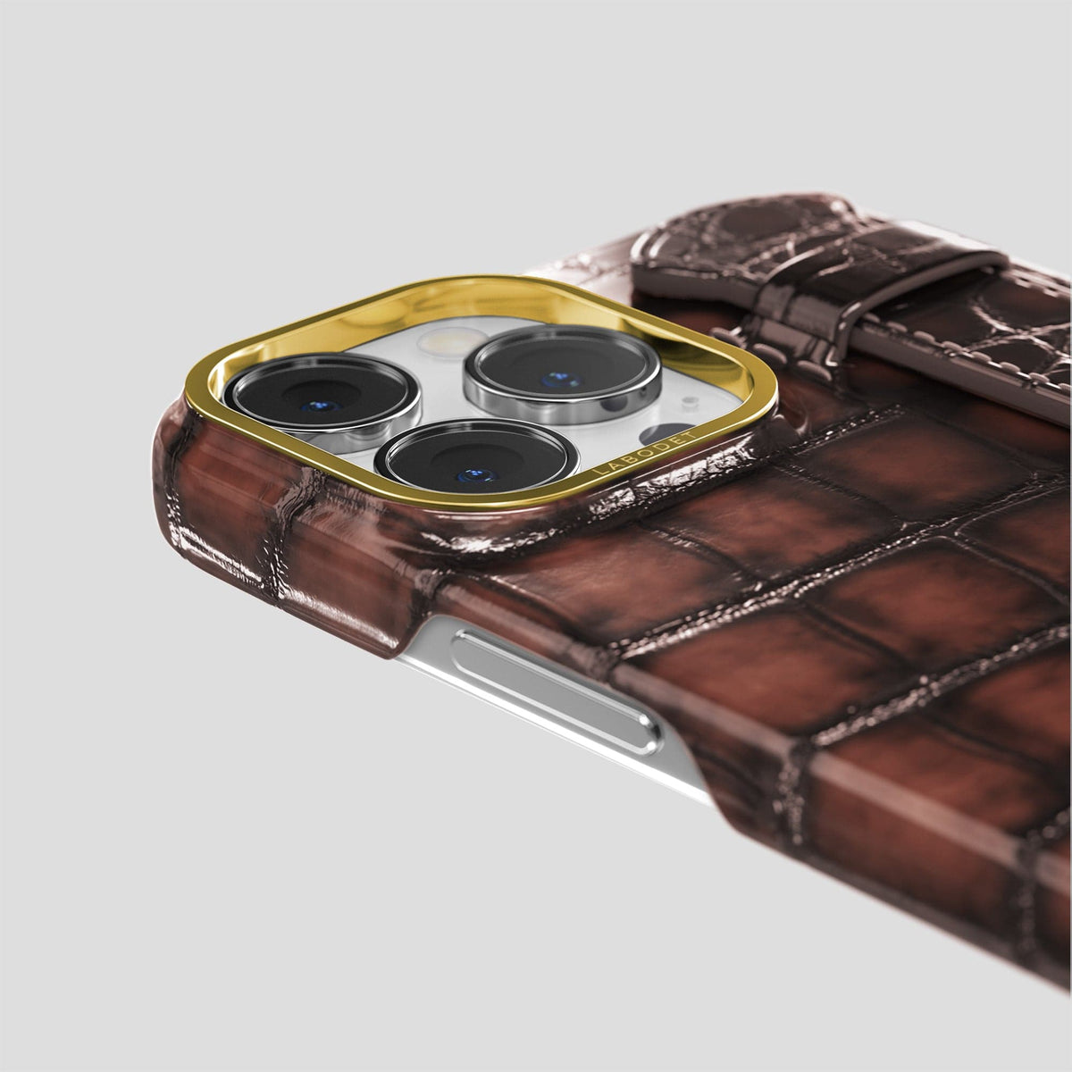Havana-Brown iPhone 13 Pro Strap Case with Gold Metal -6 | Havana-Brown-Gold