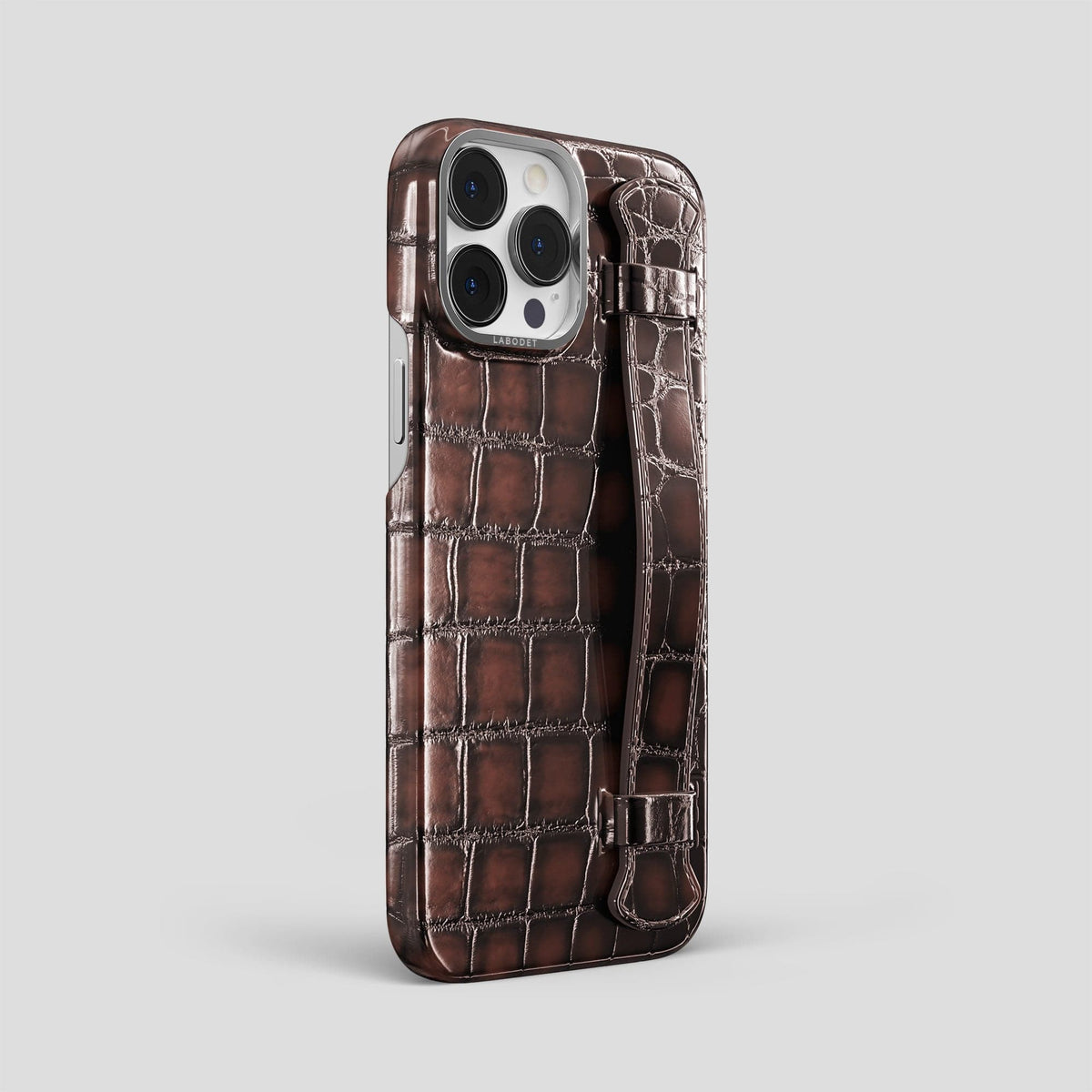 Havana-Brown iPhone 13 Pro Strap Case with Steel Metal -2 | Havana-Brown-Steel