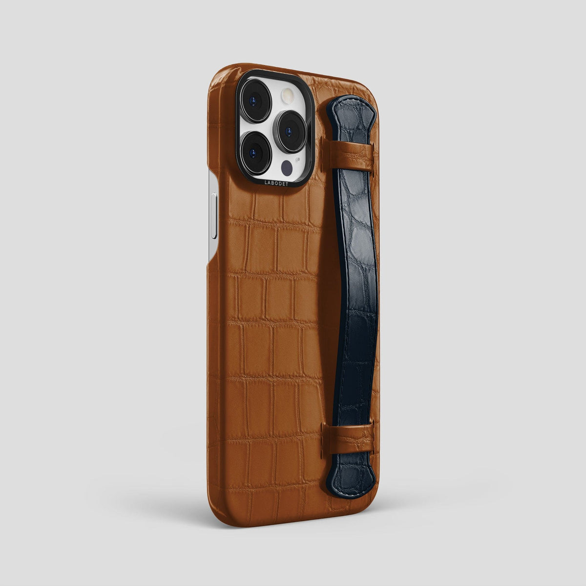 Honey-Navy-Blue iPhone 13 Pro Max Strap Case Alligator with Black Metal -2 | Honey-Navy-Blue-Black