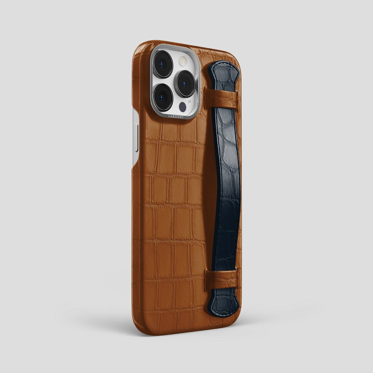 Honey-Navy-Blue iPhone 13 Pro Max Strap Case Alligator with Steel Metal -2 | Honey-Navy-Blue-Steel