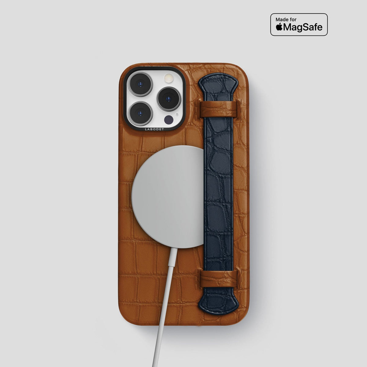 Honey-Navy-Blue iPhone 13 Pro Strap Case Alligator with Black Metal -4 | Honey-Navy-Blue-Black