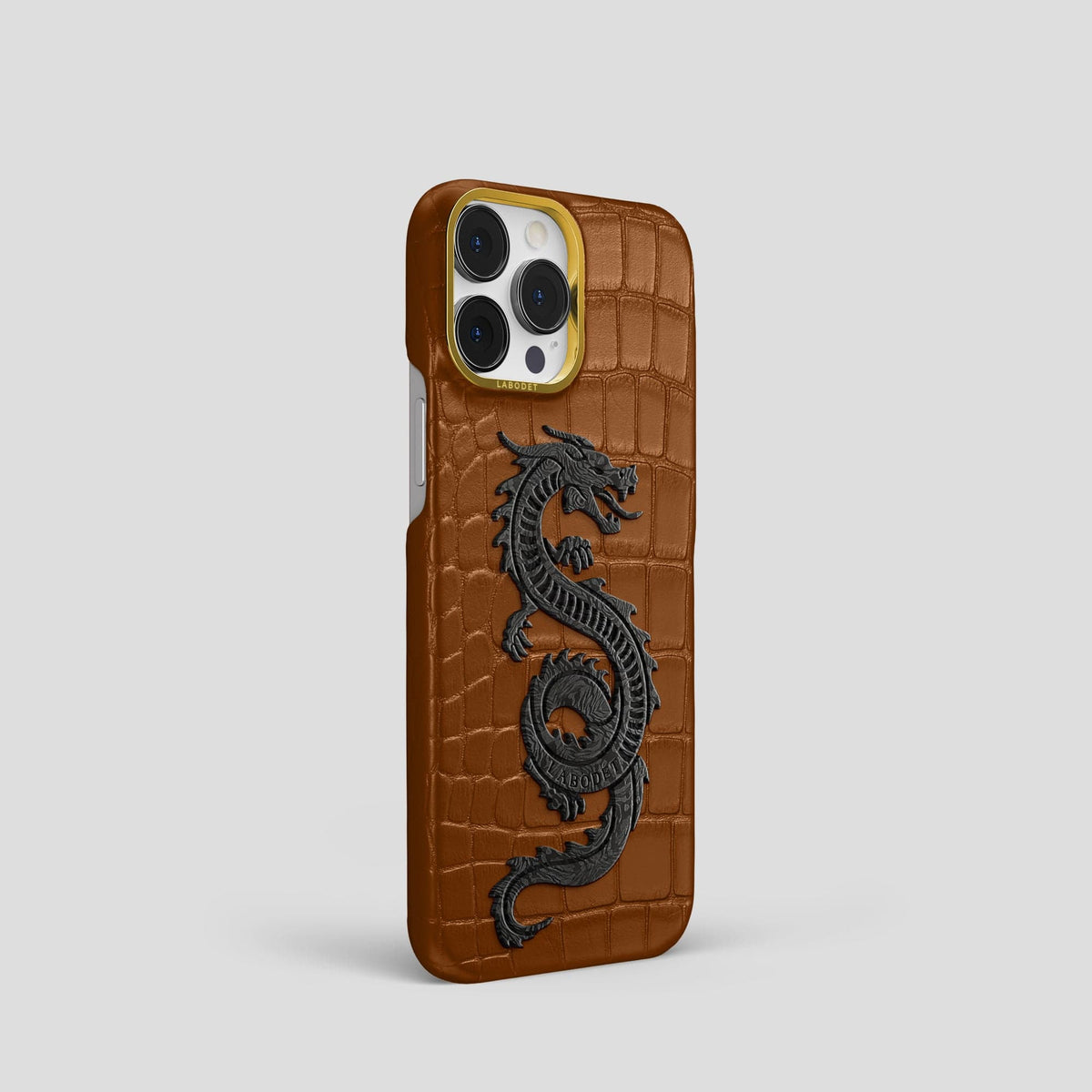 Honey iPhone 13 Pro Classic Case Alligator with Gold Metal -2 | Honey-Gold