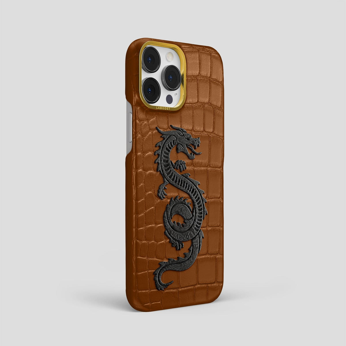 Honey iPhone 13 Pro Max Classic Case Alligator with Gold Metal -2 | Honey-Gold