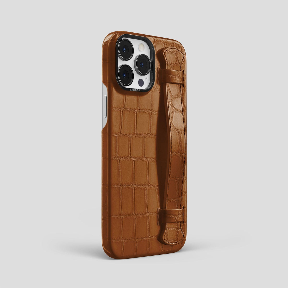 Honey iPhone 13 Pro Max Strap Case Alligator with Black Metal -2 | Honey-Black
