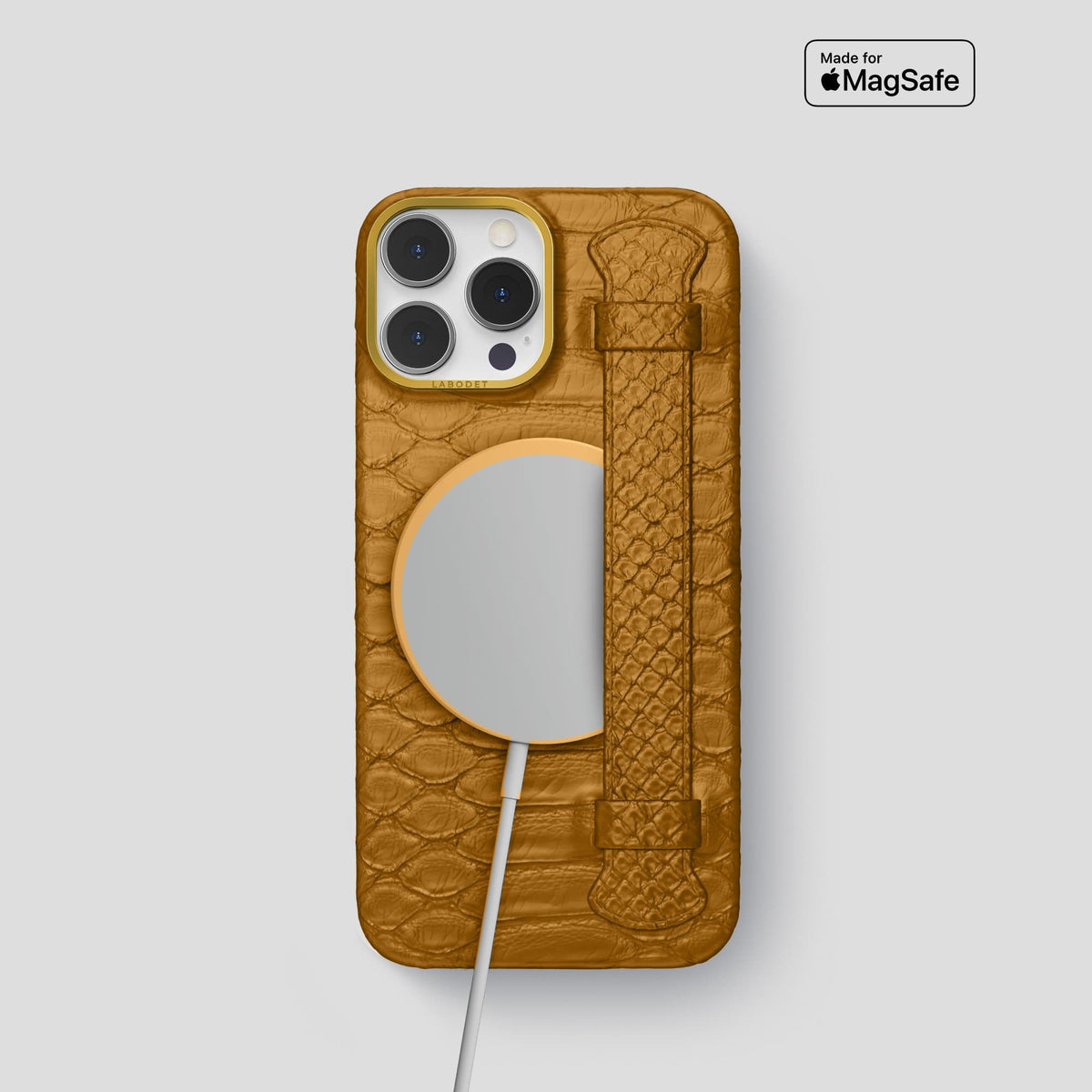 Honey iPhone 13 Pro Strap Case Python with Gold Metal -5 | Honey-Gold