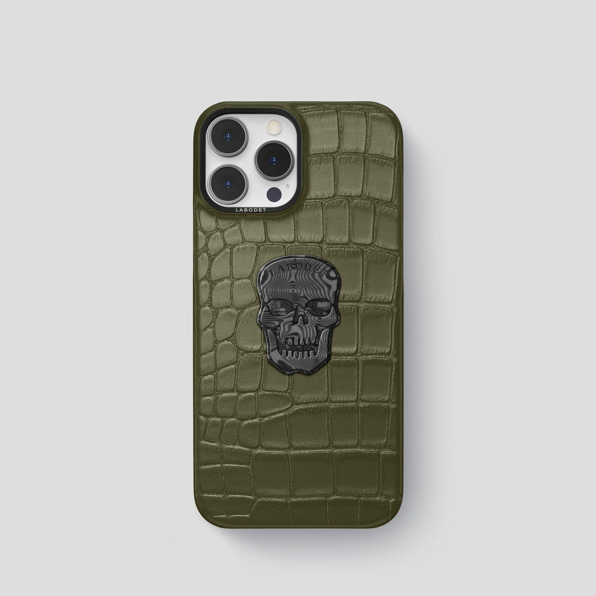Kaki-Green iPhone 13 Pro Classic Case Alligator with Black Metal -1 | Kaki-Green-Black