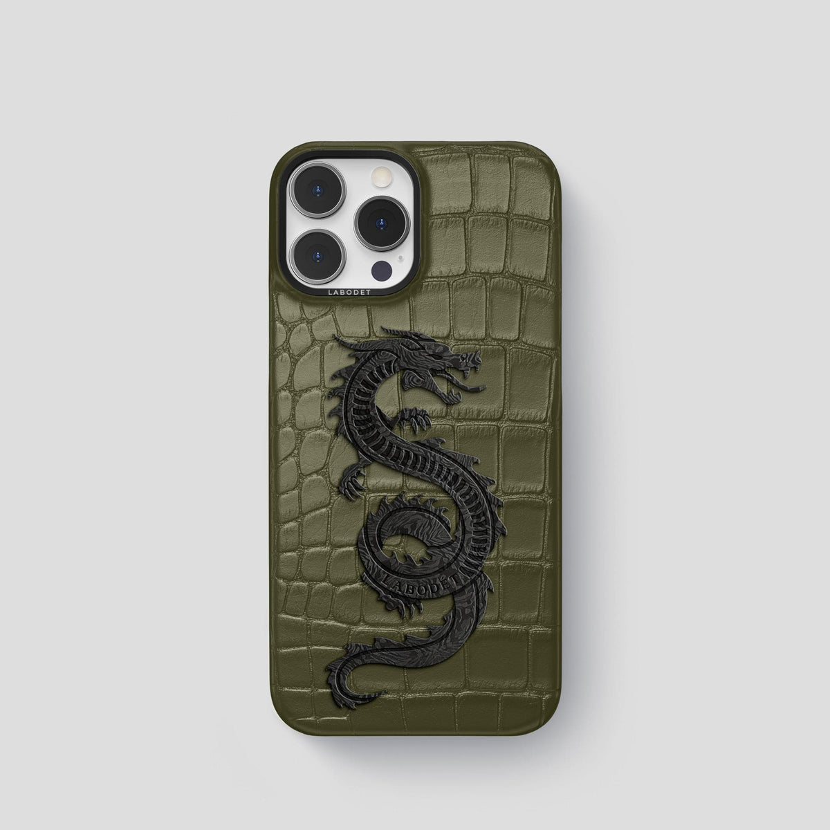 Kaki-Green iPhone 13 Pro Classic Case Alligator with Black Metal -1 | Kaki-Green-Black