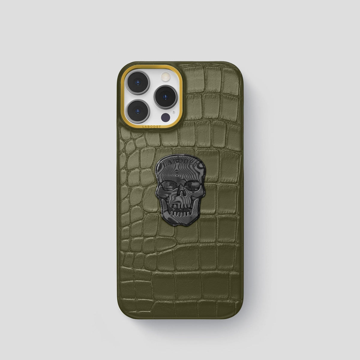 Kaki-Green iPhone 13 Pro Classic Case Alligator with Gold Metal -1 | Kaki-Green-Gold