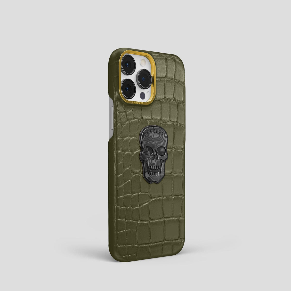Kaki-Green iPhone 13 Pro Classic Case Alligator with Gold Metal -2 | Kaki-Green-Gold