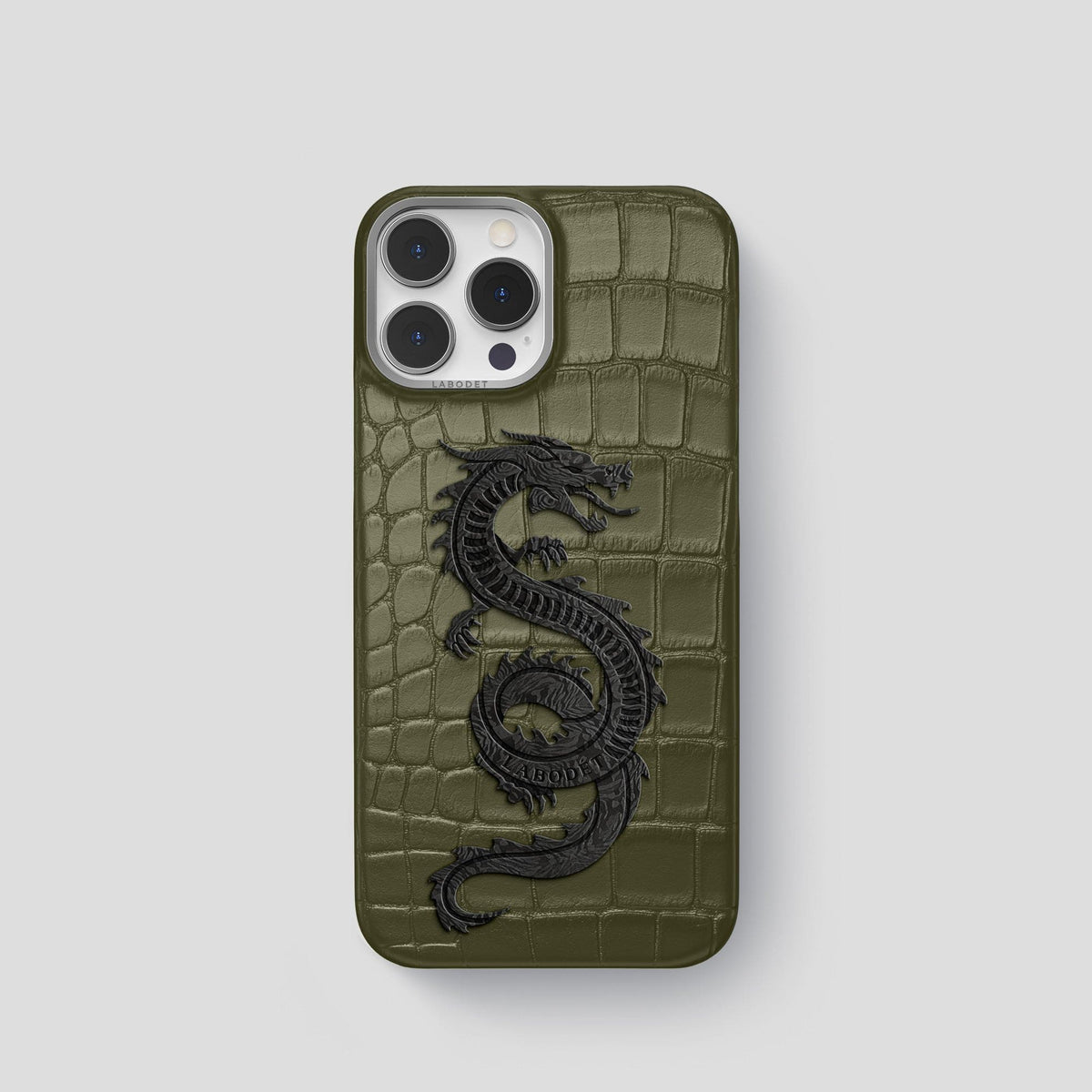 Kaki-Green iPhone 13 Pro Classic Case Alligator with Steel Metal -1 | Kaki-Green-Steel