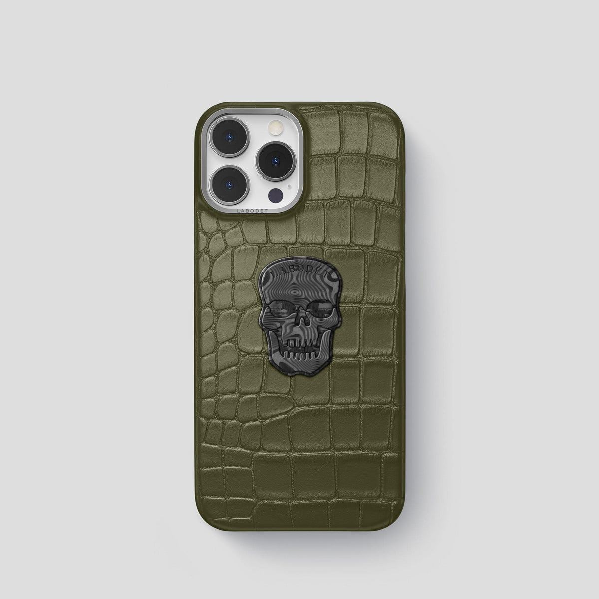 Kaki-Green iPhone 13 Pro Classic Case Alligator with Steel Metal -1 | Kaki-Green-Steel