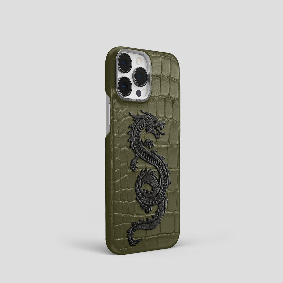 Kaki-Green iPhone 13 Pro Classic Case Alligator with Steel Metal -2 | Kaki-Green-Steel