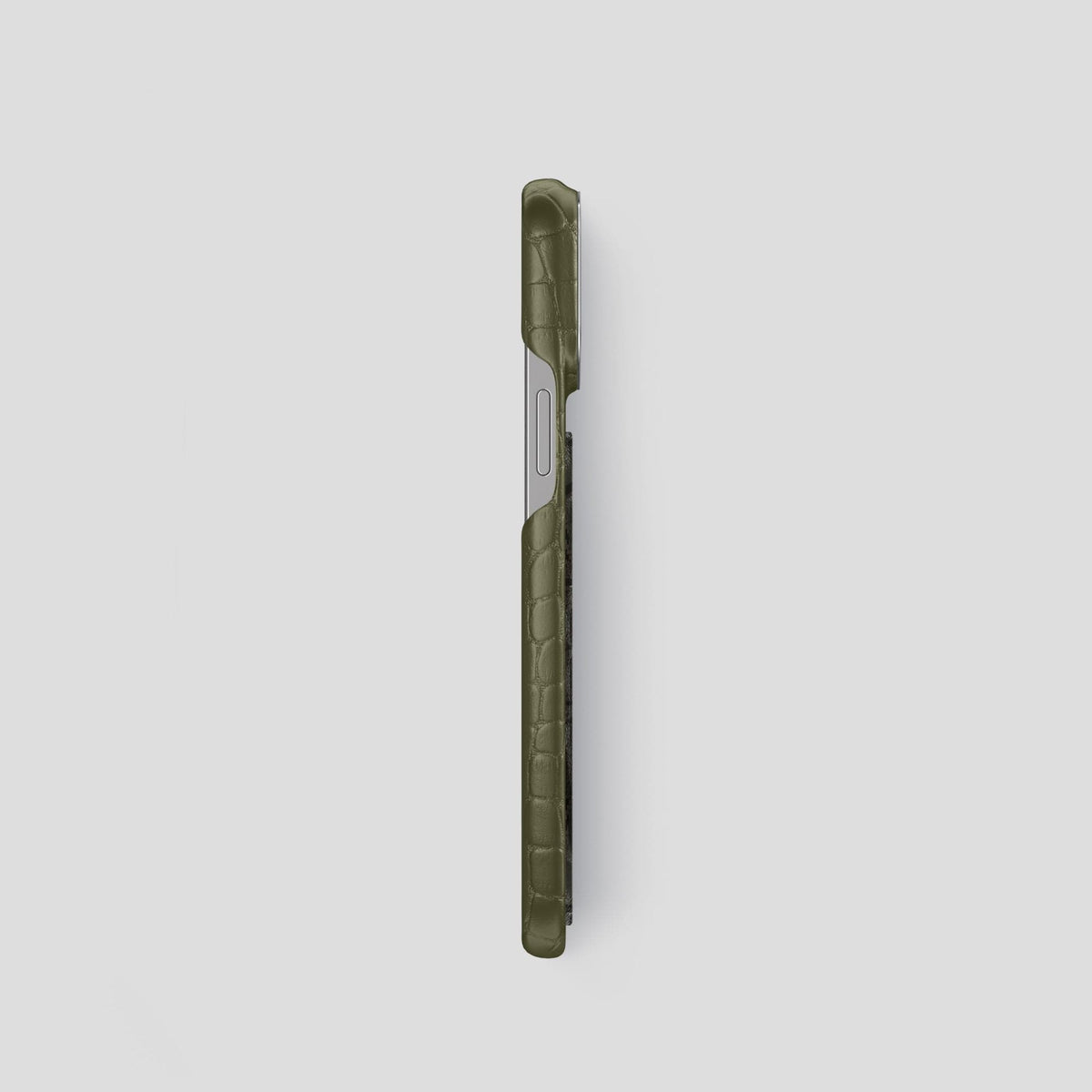 Kaki-Green iPhone 13 Pro Classic Case Alligator with Steel Metal -3 | Kaki-Green-Steel