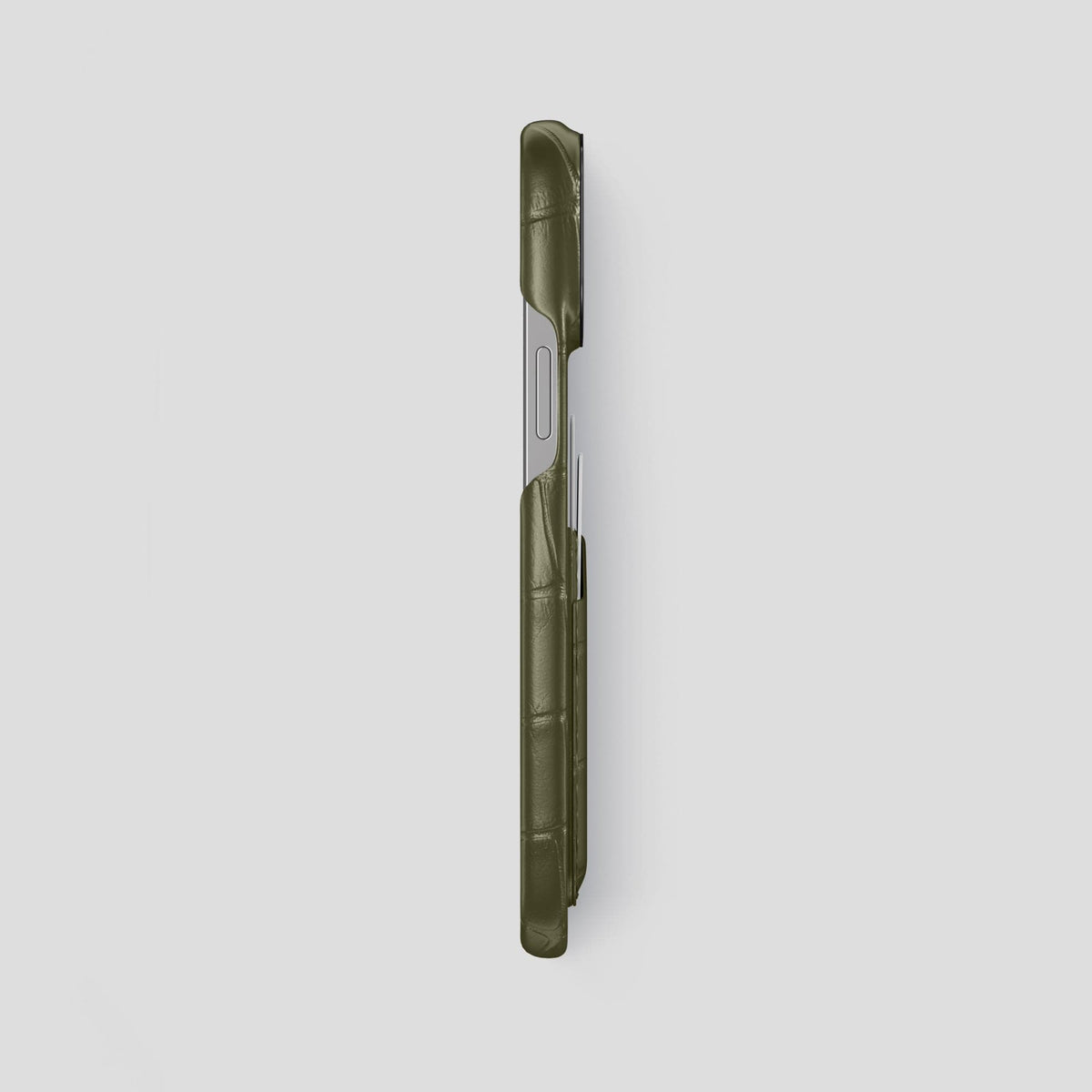 Kaki-Green iPhone 13 Pro Max Card Case Alligator with Black Metal -3 | Kaki-Green-Black