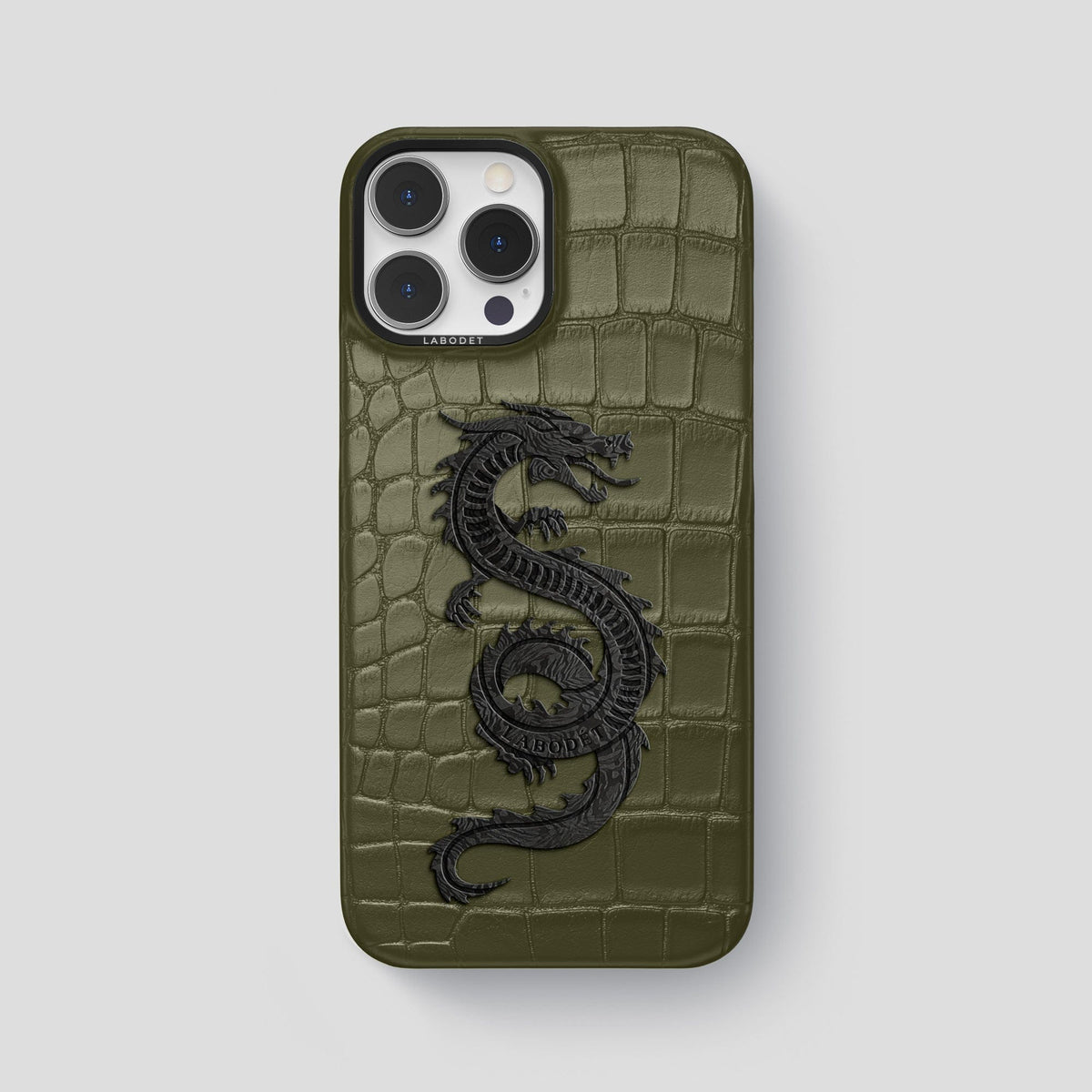 Kaki-Green iPhone 13 Pro Max Classic Case Alligator with Black Metal -1 | Kaki-Green-Black