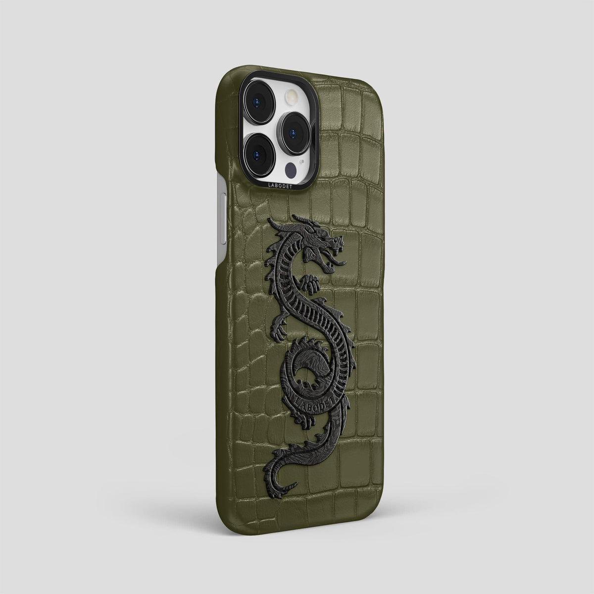 Kaki-Green iPhone 13 Pro Max Classic Case Alligator with Black Metal -2 | Kaki-Green-Black