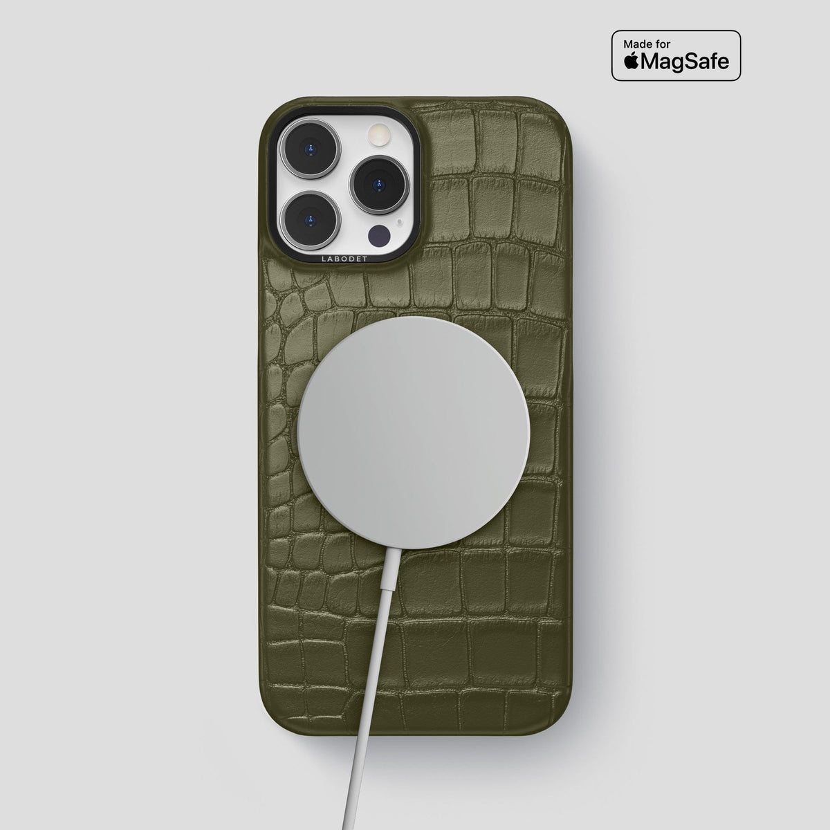 Kaki-Green iPhone 13 Pro Max Classic Case Alligator with Black Metal -4 | Kaki-Green-Black