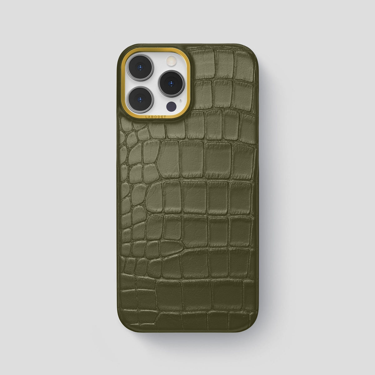 Kaki-Green iPhone 13 Pro Max Classic Case Alligator with Gold Metal -1 | Kaki-Green-Gold