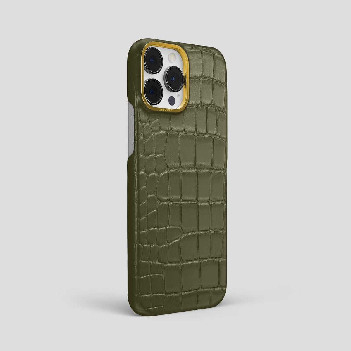 Kaki-Green iPhone 13 Pro Max Classic Case Alligator with Gold Metal -2 | Kaki-Green-Gold