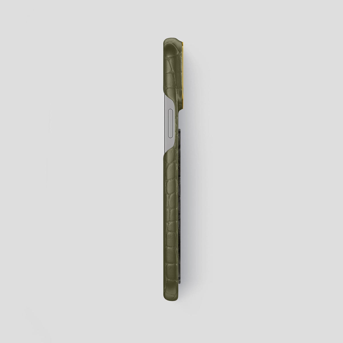 Kaki-Green iPhone 13 Pro Max Classic Case Alligator with Gold Metal -3 | Kaki-Green-Gold