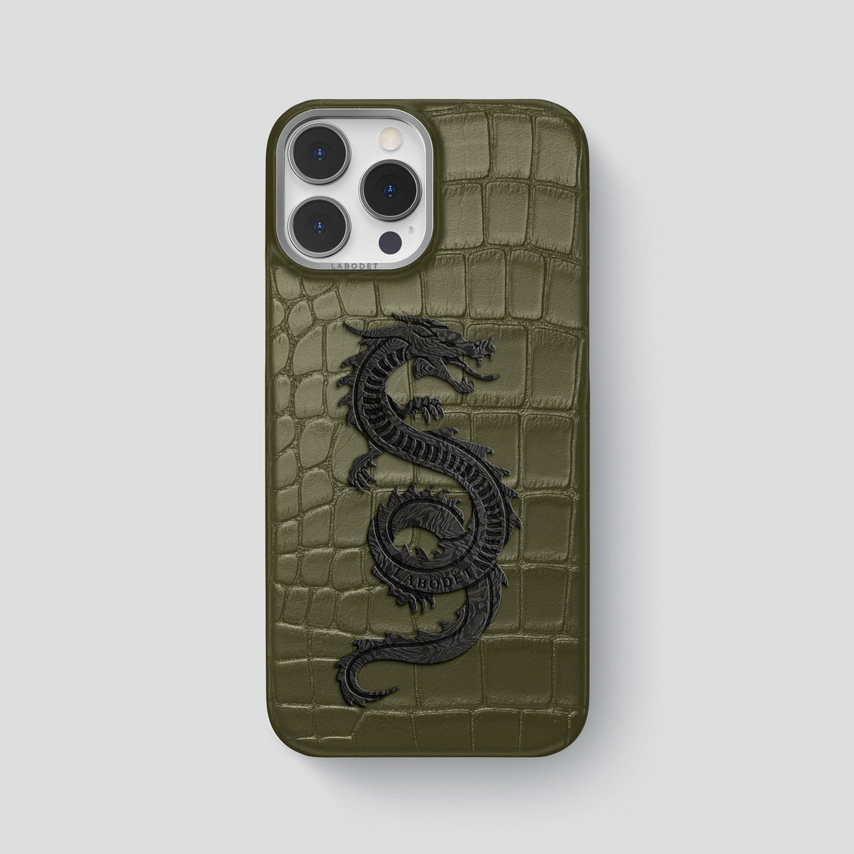 Kaki-Green iPhone 13 Pro Max Classic Case Alligator with Steel Metal -1 | Kaki-Green-Steel
