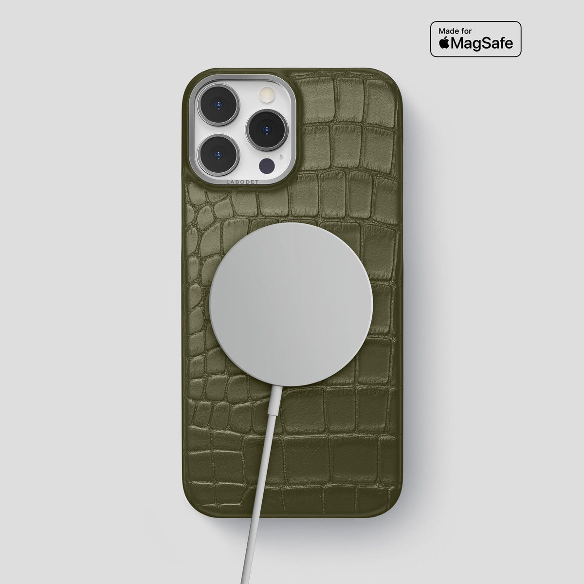 Kaki-Green iPhone 13 Pro Max Classic Case Alligator with Steel Metal -4 | Kaki-Green-Steel