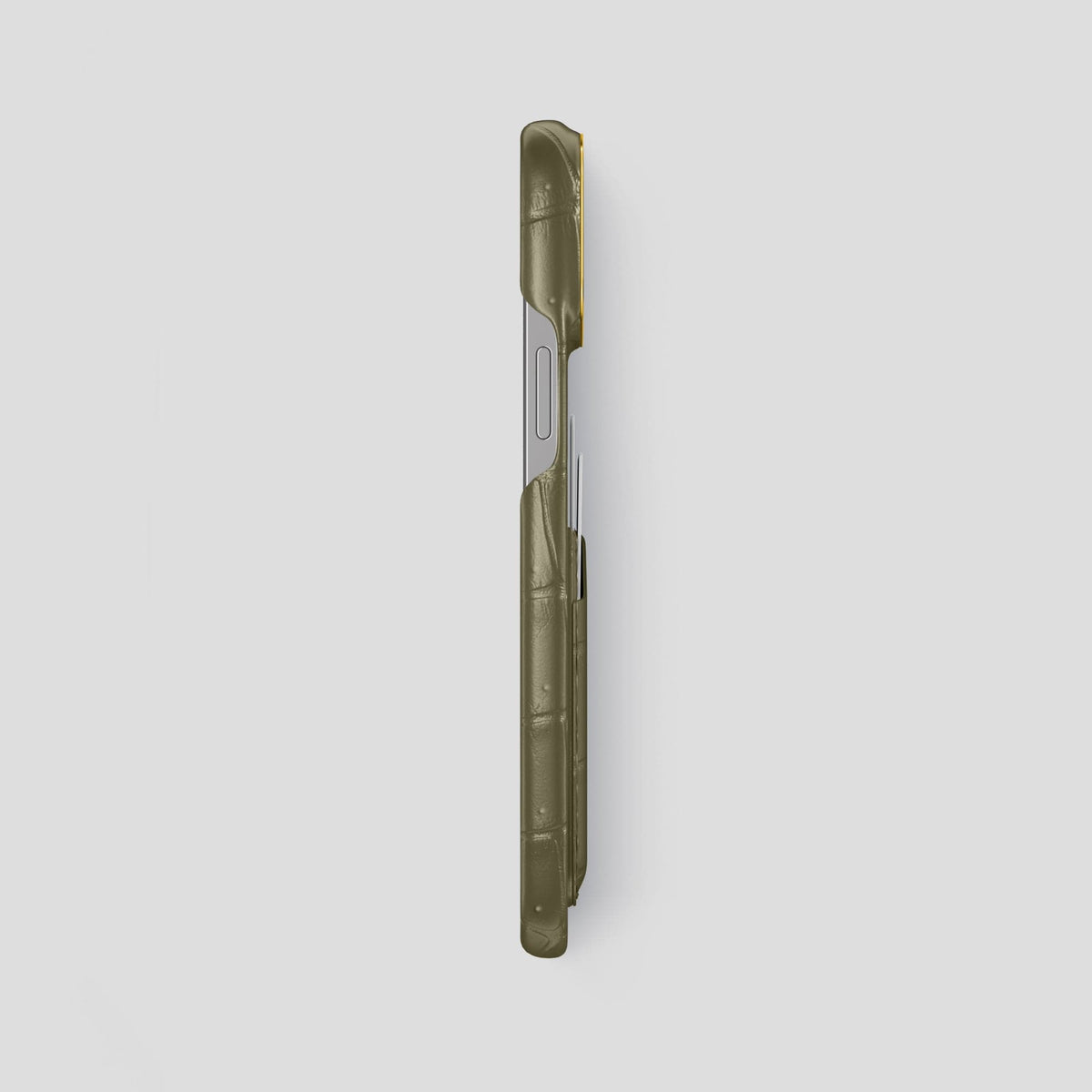Kaki-Green iPhone 13 Pro Max Porosus Crocodile Porosus Crocodile with Gold Metal -3 | Kaki-Green-Gold