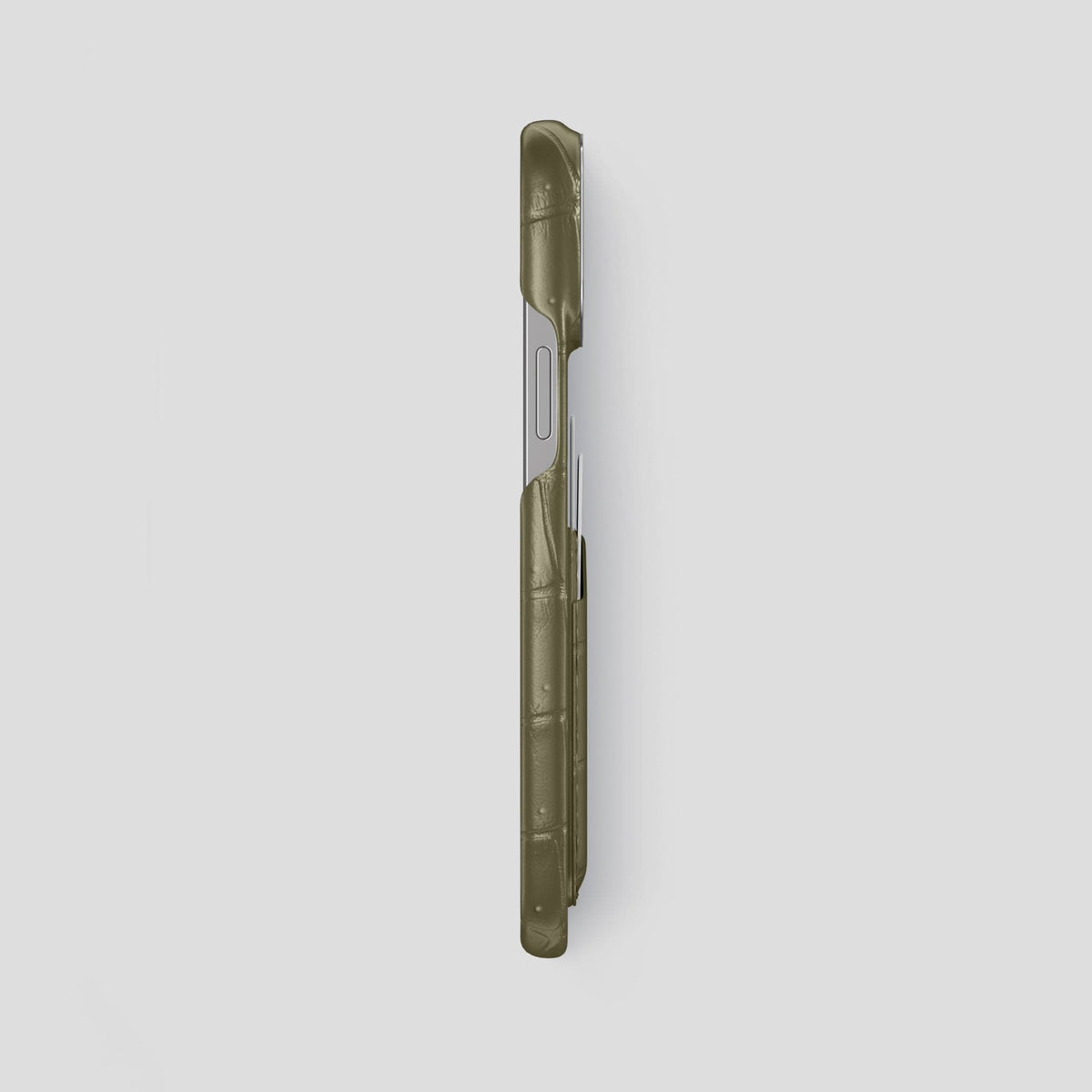 Kaki-Green iPhone 13 Pro Max Porosus Crocodile Porosus Crocodile with Steel Metal -3 | Kaki-Green-Steel