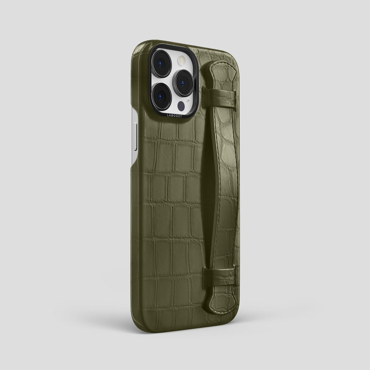 Kaki-Green iPhone 13 Pro Max Strap Case Alligator with Black Metal -2 | Kaki-Green-Black