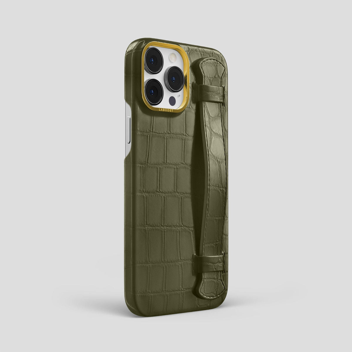 Kaki-Green iPhone 13 Pro Max Strap Case Alligator with Gold Metal -2 | Kaki-Green-Gold