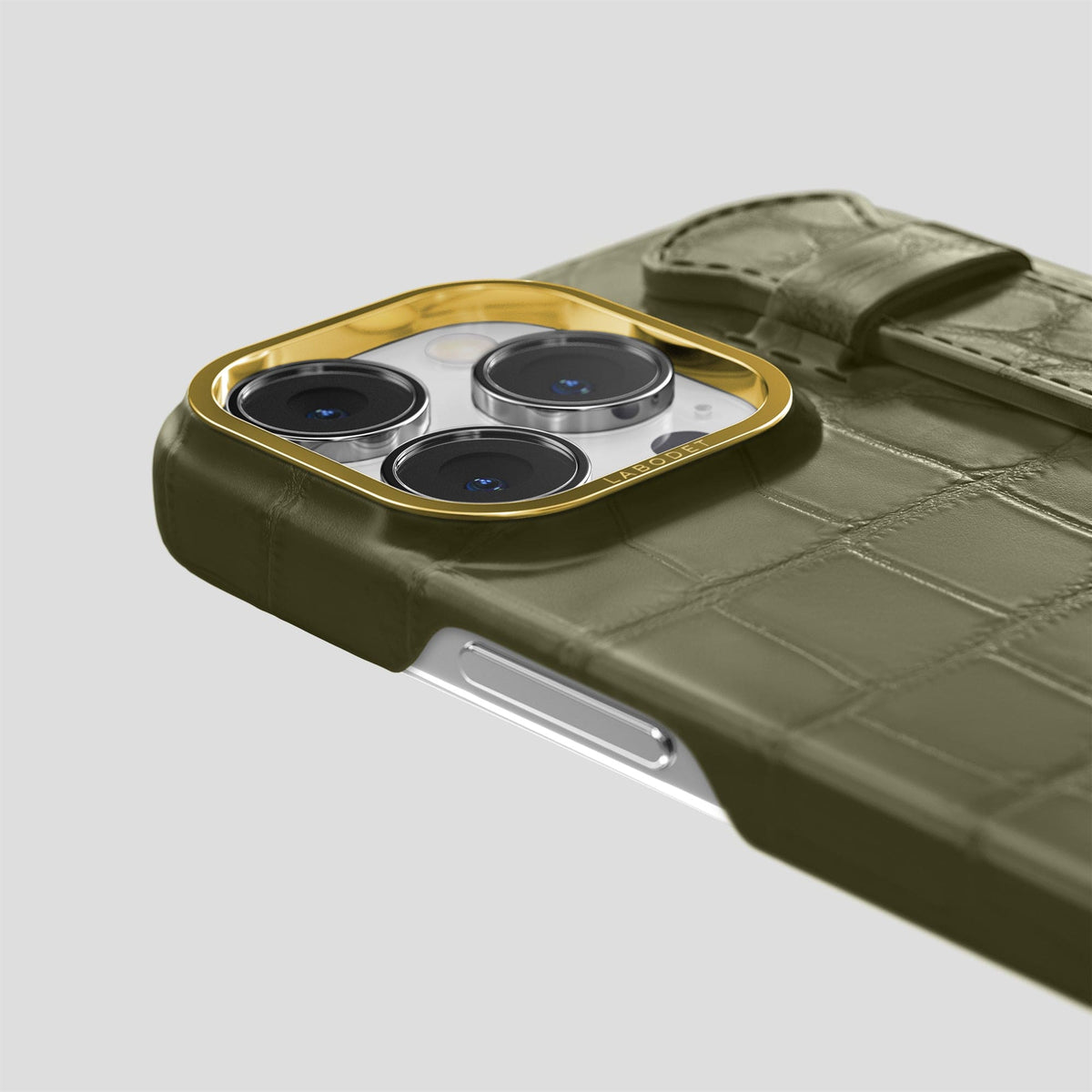 Kaki-Green iPhone 13 Pro Max Strap Case Alligator with Gold Metal -5 | Kaki-Green-Gold