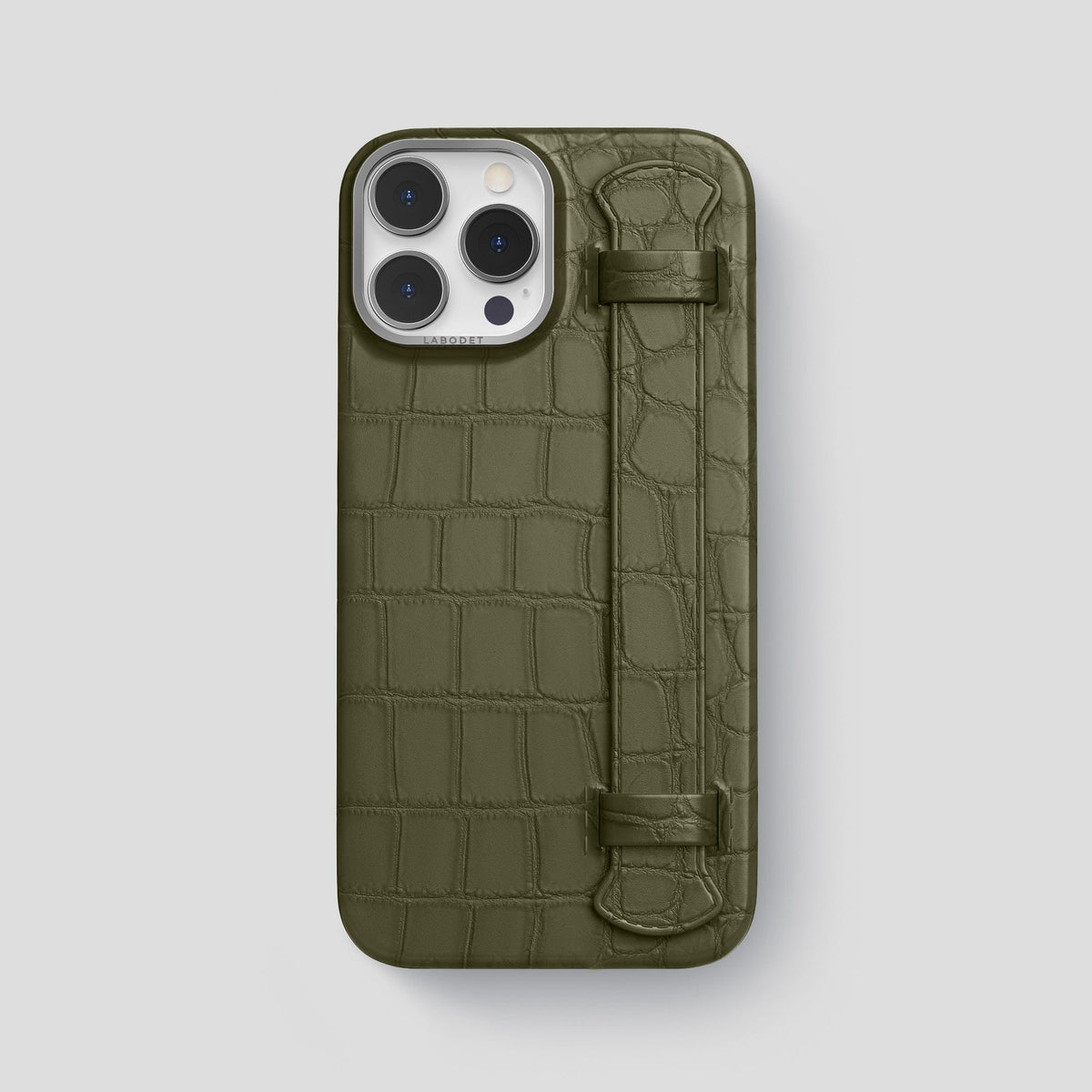 Kaki-Green iPhone 13 Pro Max Strap Case Alligator with Steel Metal -1 | Kaki-Green-Steel