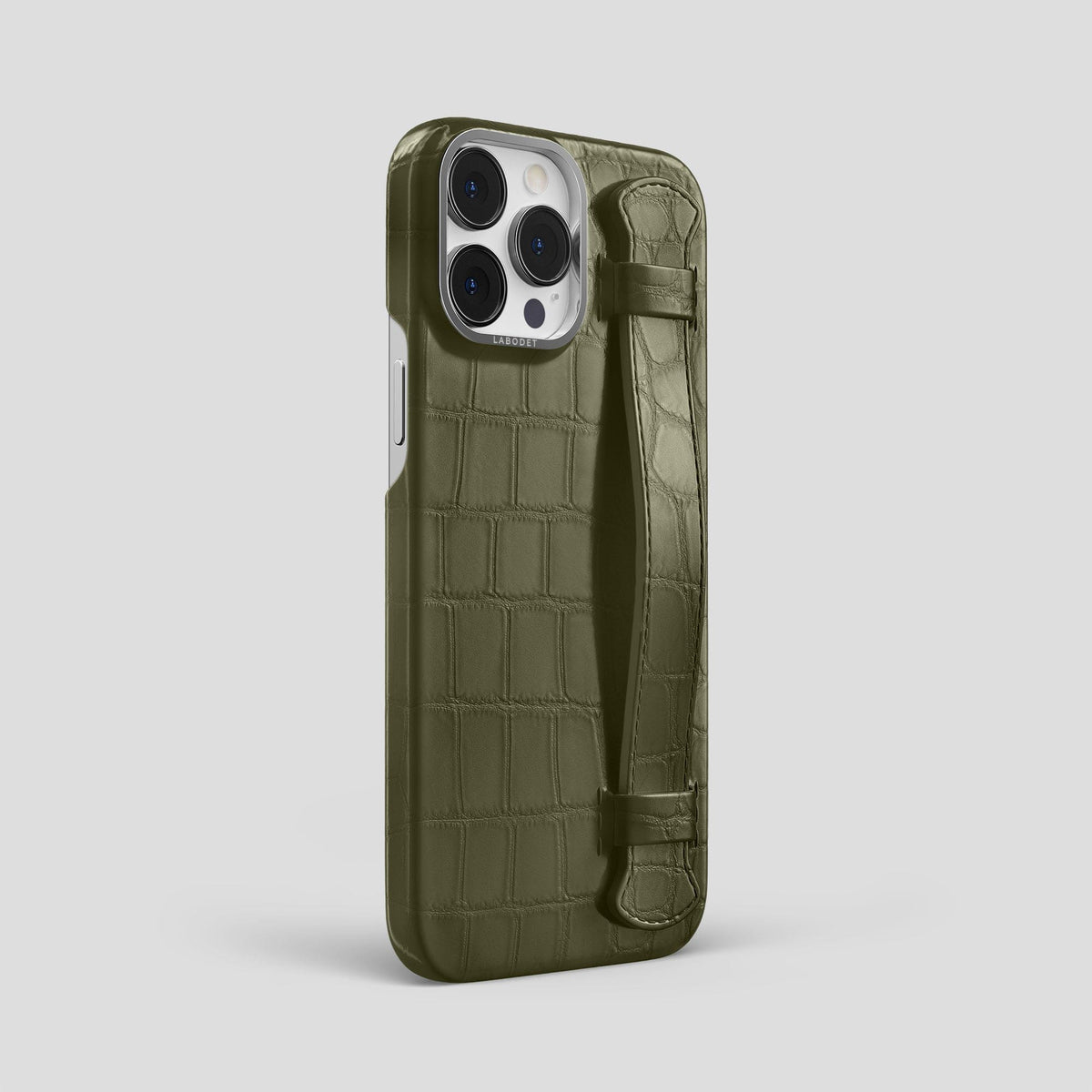 Kaki-Green iPhone 13 Pro Max Strap Case Alligator with Steel Metal -2 | Kaki-Green-Steel