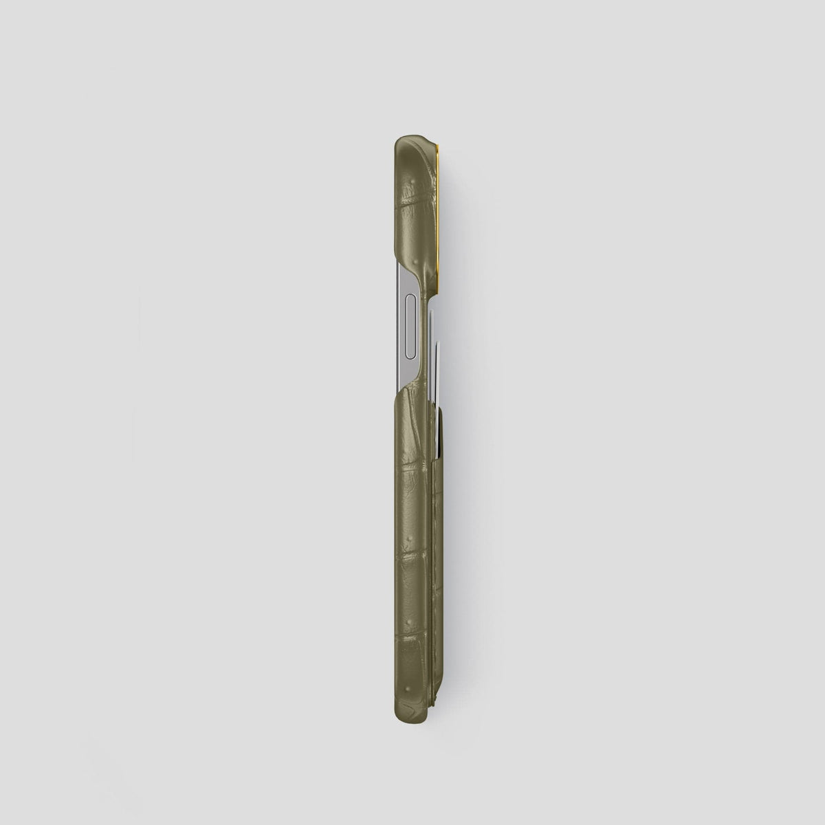 Kaki-Green iPhone 13 Pro Porosus Crocodile Porosus Crocodile with Gold Metal -3 | Kaki-Green-Gold