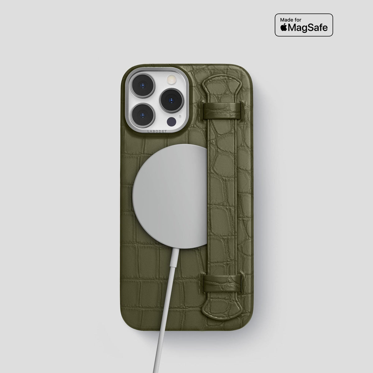 Kaki-Green iPhone 13 Pro Strap Case Alligator with Steel Metal -4 | Kaki-Green-Steel