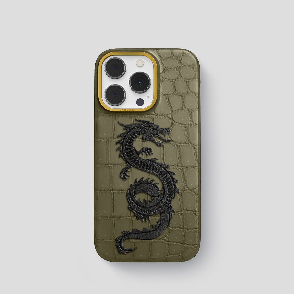 Kaki Green iPhone 13 Pro Classic Case with Gold Metal -1 | Kaki-Green-Gold