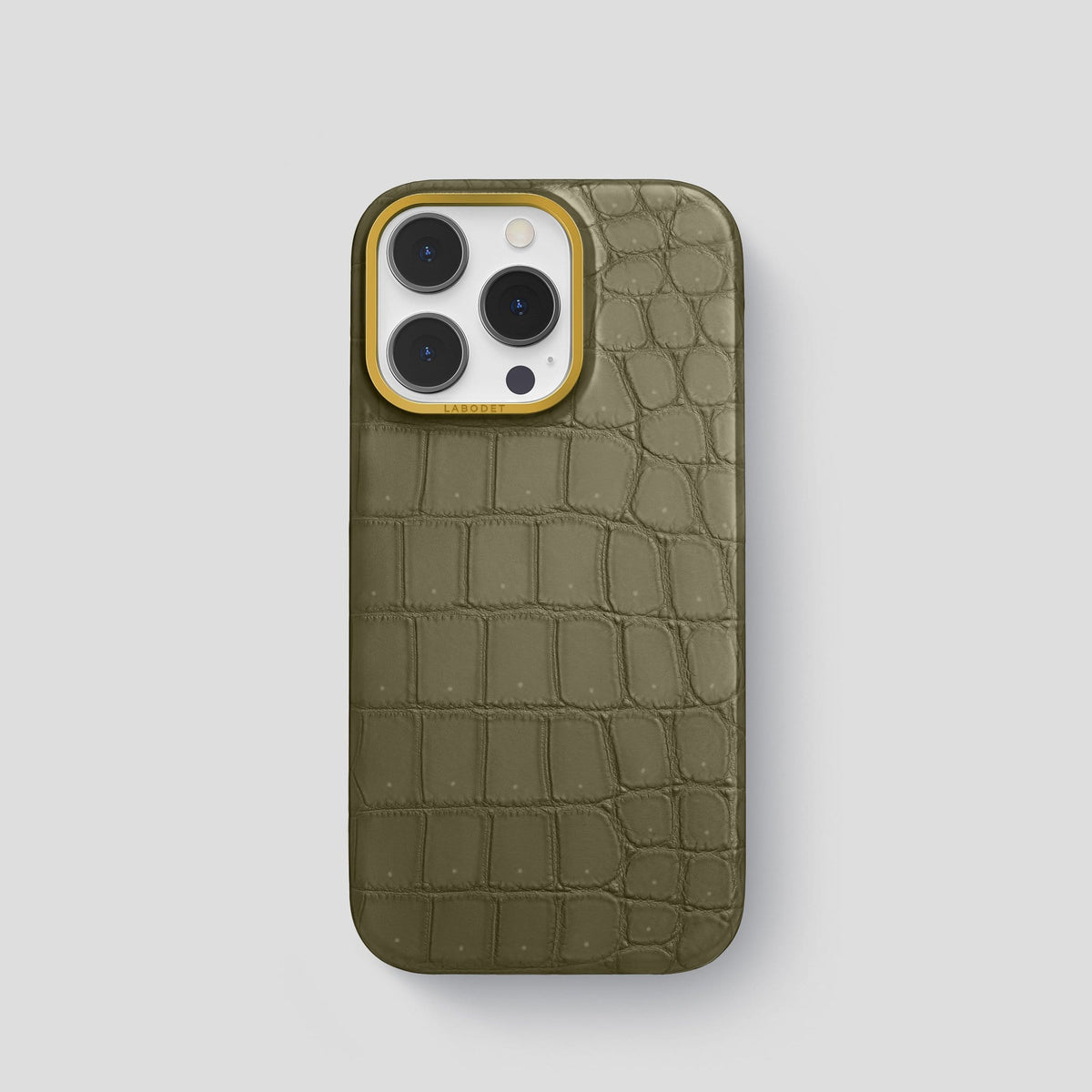 Kaki Green iPhone 13 Pro Classic Case with Gold Metal -1 | Kaki-Green-Gold