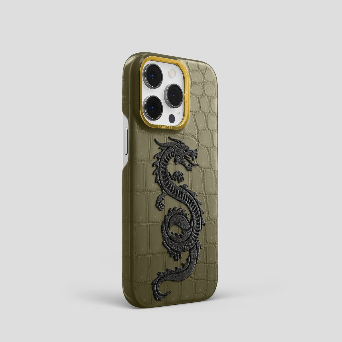 Kaki Green iPhone 13 Pro Classic Case with Gold Metal -2 | Kaki-Green-Gold