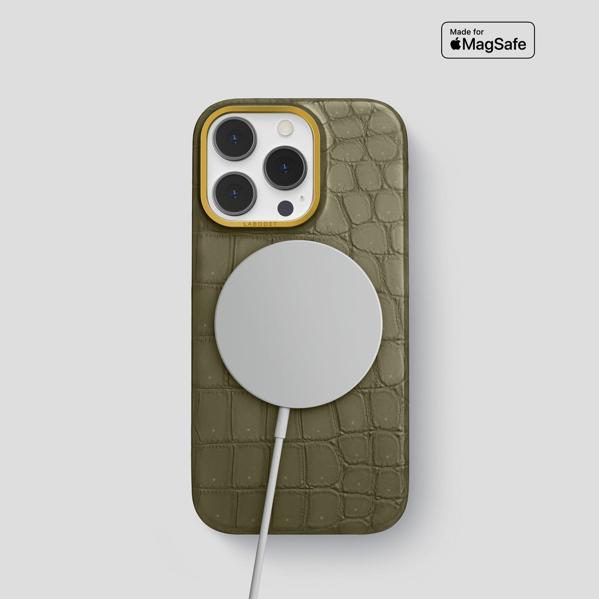 Kaki Green iPhone 13 Pro Classic Case with Gold Metal -5 | Kaki-Green-Gold