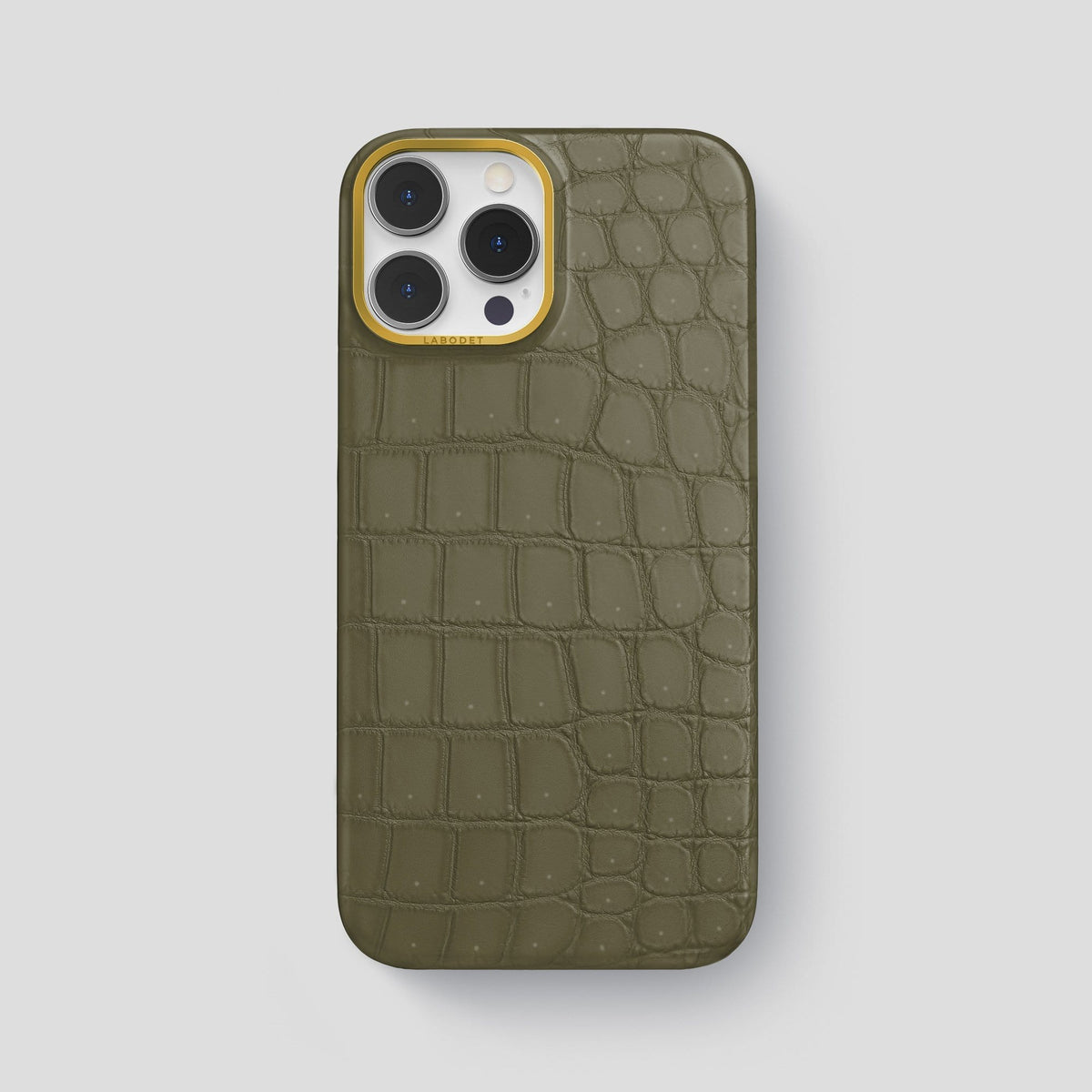 Kaki Green iPhone 13 Pro Max Classic Case with Gold Metal -1 | Kaki-Green-Gold