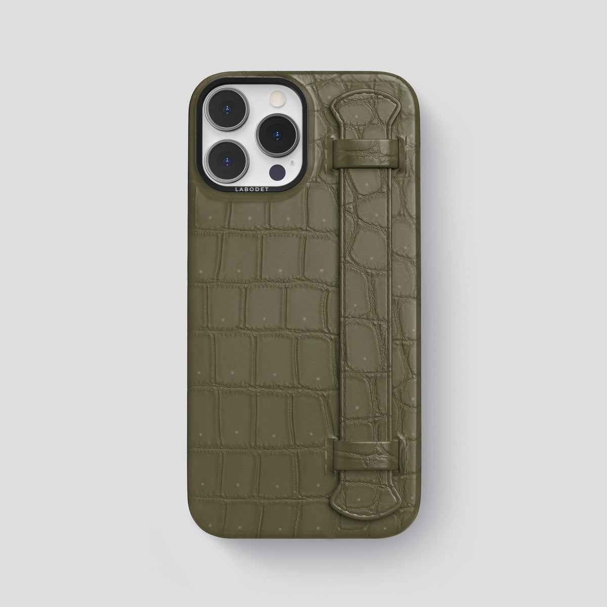 Kaki Green iPhone 13 Pro Max Strap Case with Black Metal -1 | Kaki-Green-Black