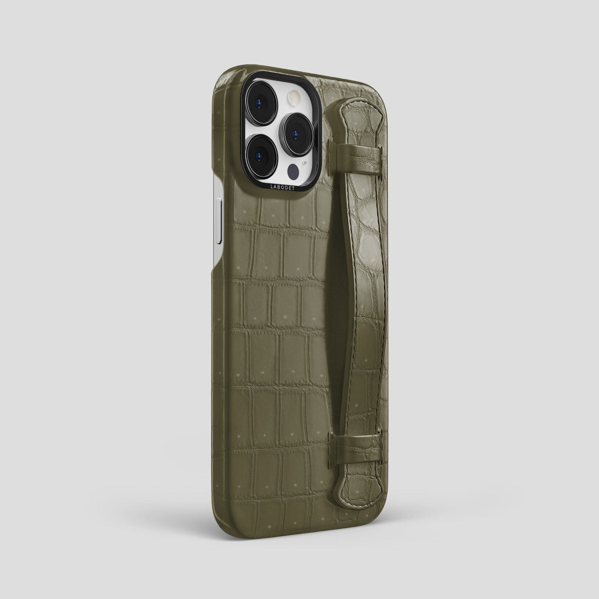 Kaki Green iPhone 13 Pro Max Strap Case with Black Metal -2 | Kaki-Green-Black