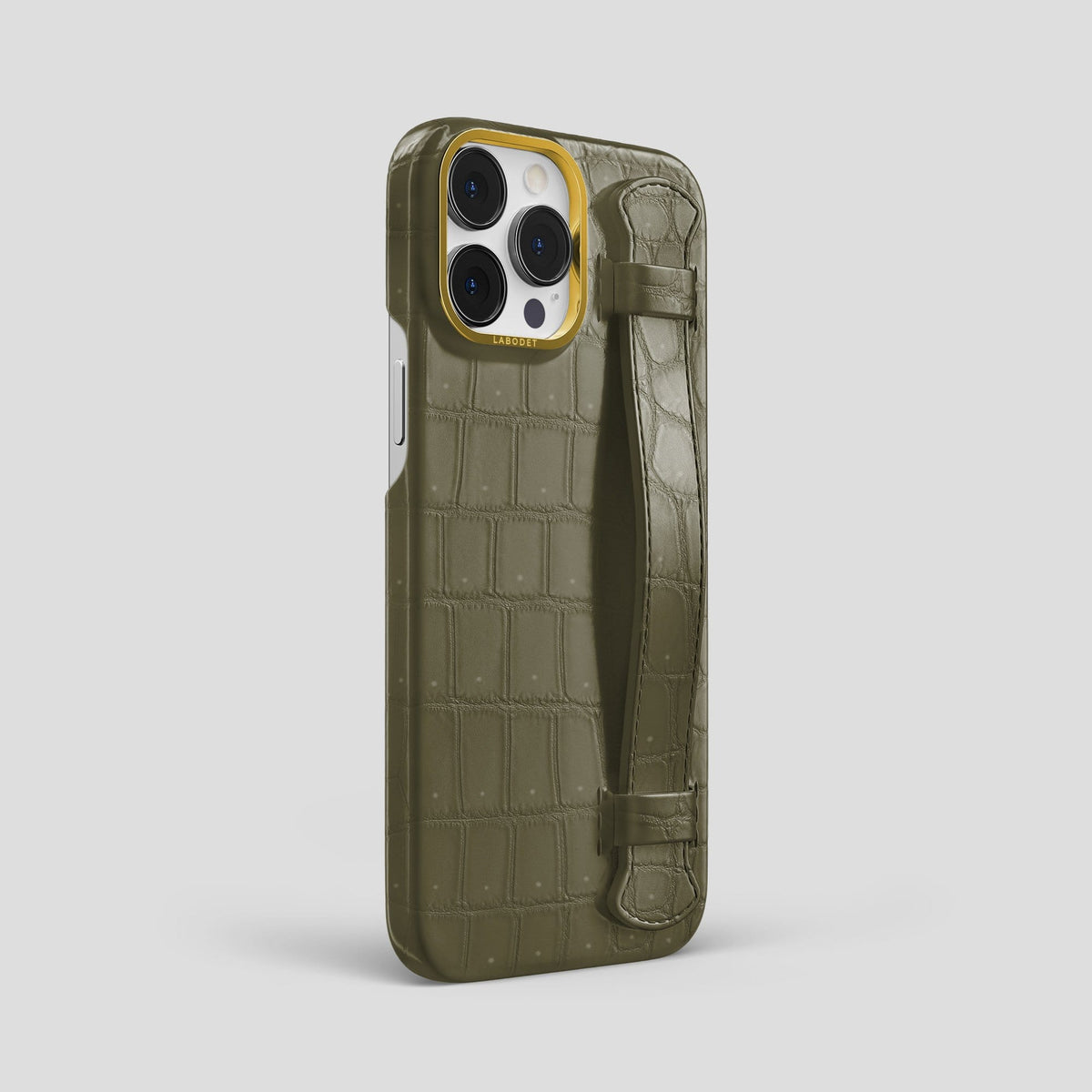 Kaki Green iPhone 13 Pro Max Strap Case with Gold Metal -2 | Kaki-Green-Gold