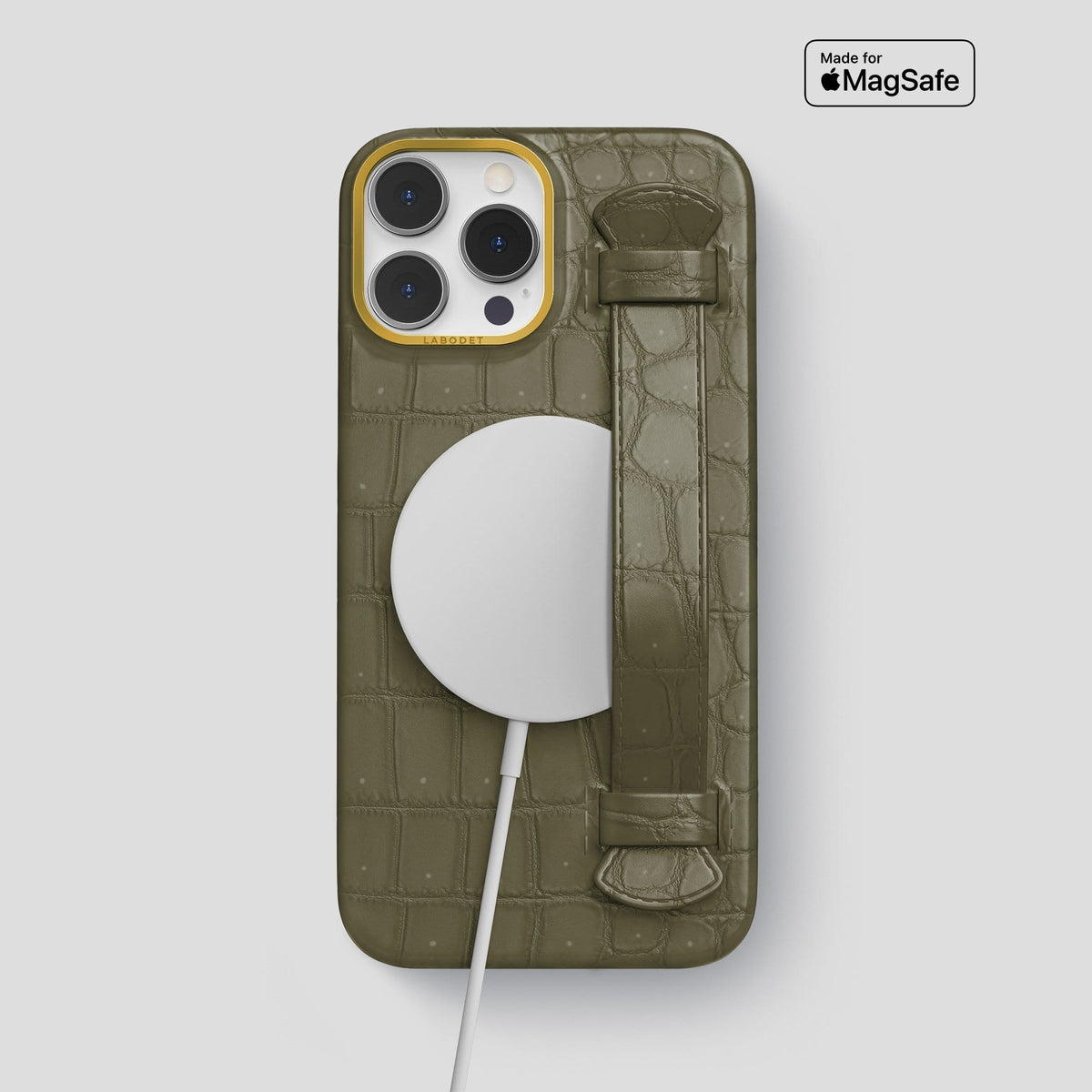 Kaki Green iPhone 13 Pro Max Strap Case with Gold Metal -5 | Kaki-Green-Gold