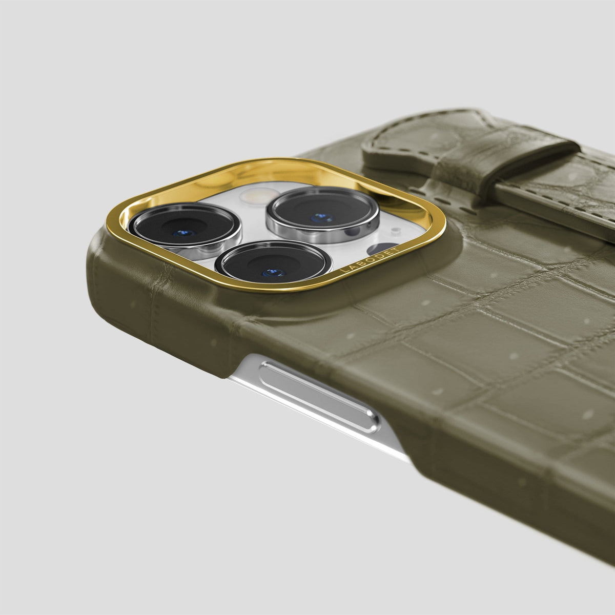 Kaki Green iPhone 13 Pro Max Strap Case with Gold Metal -6 | Kaki-Green-Gold