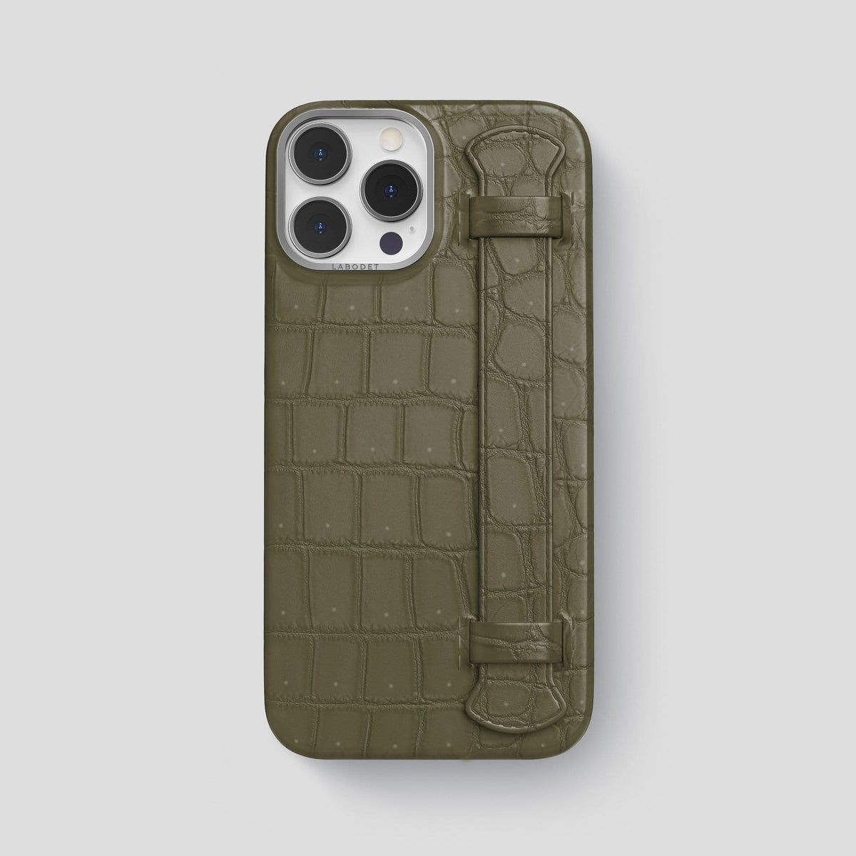 Kaki Green iPhone 13 Pro Max Strap Case with Steel Metal -1 | Kaki-Green-Steel