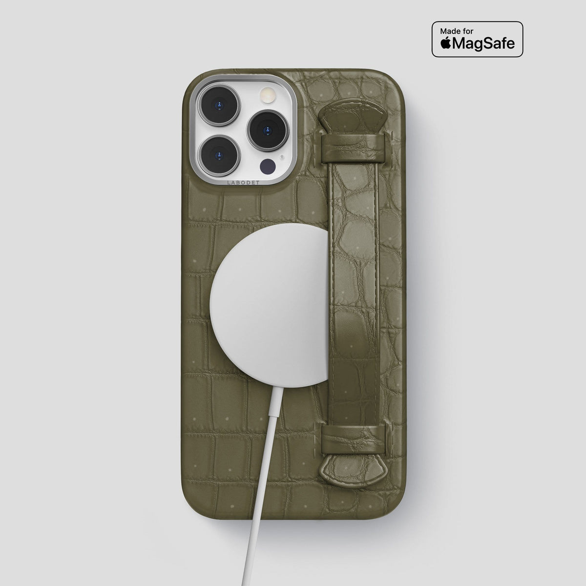 Kaki Green iPhone 13 Pro Max Strap Case with Steel Metal -5 | Kaki-Green-Steel